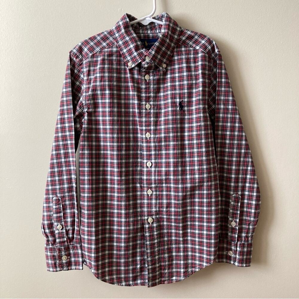 Ralph Lauren Button Down Shirt Red & White Boys Size 8
